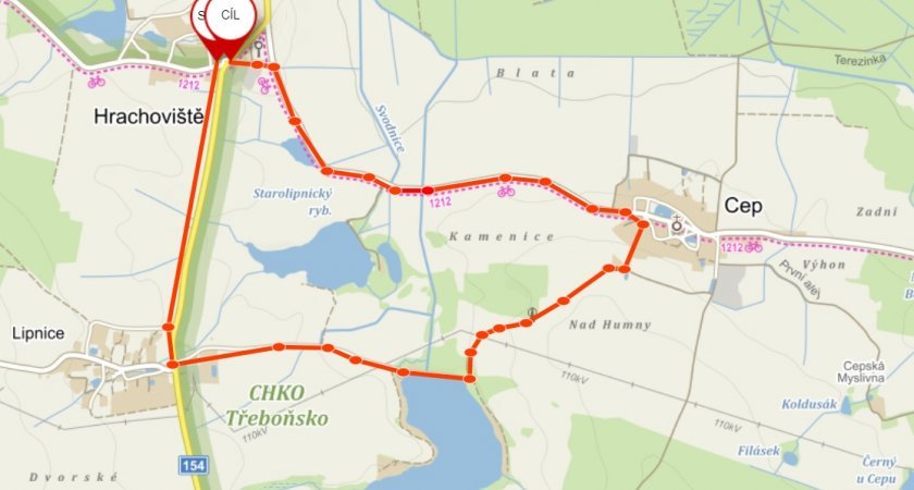 Mapka tohoto orientačně nenáročného poježdění
