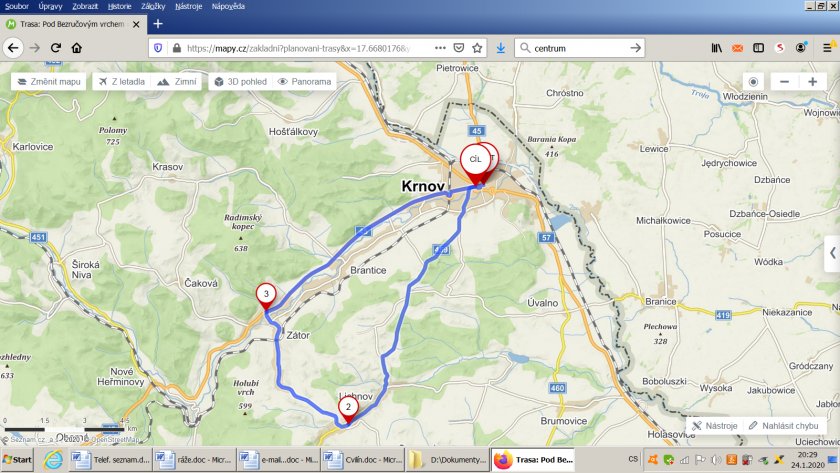 Trasa silničního závodu: Krnov, gymnázium – Láryšov – Lichnice – Zátor – Brantice – Krnov, stadion TJ Krnov